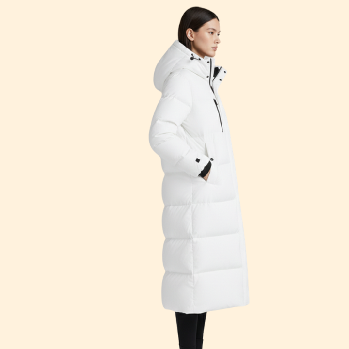 Women’s Long Puffer Jacket with Front Pockets