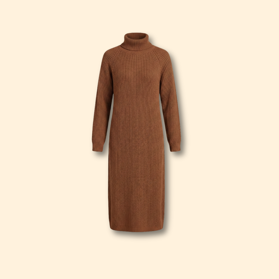Women's Long Sweater Dress with High Collar